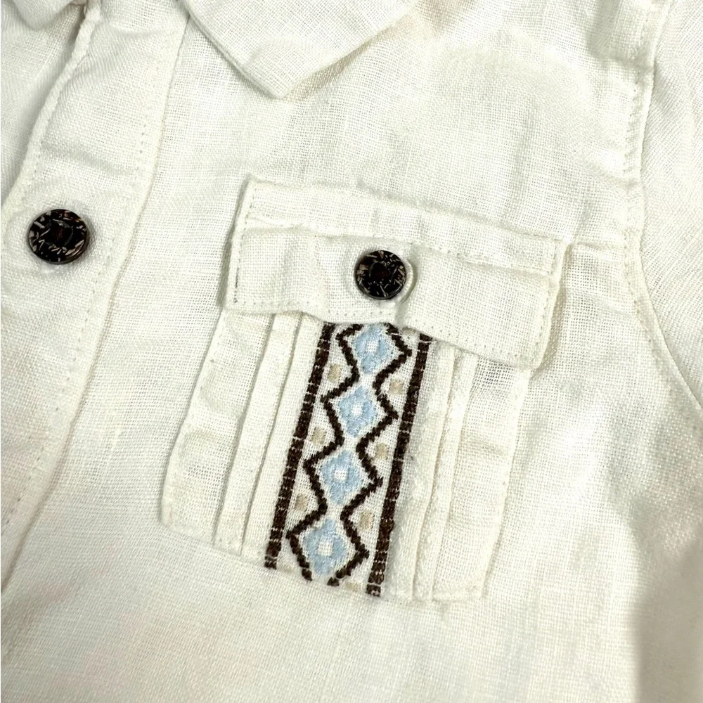 JANIE AND JACK Baby Button Up Shirt 3-6 Months Linen‎ Blend Short Sleeve Preppy